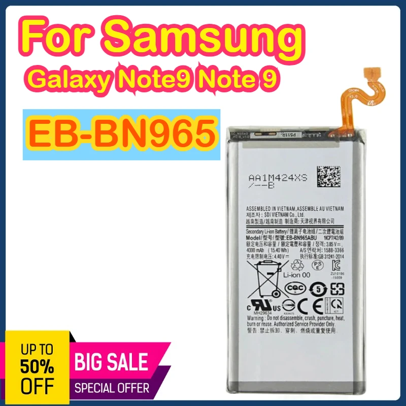 Оригинальный аккумулятор EB-BN965ABU для Samsung Galaxy Note 9 Note 9 N960U SM-N9600 SM-N960F N9600 SM-N965F Аккумулятор + инструменты
Оригинальный аккумулятор EB-BN965ABU для Samsung Galaxy Note 9 Note 9 N960U SM-N9600 SM-N960F N9600 SM-N965F Аккумулятор + инструменты