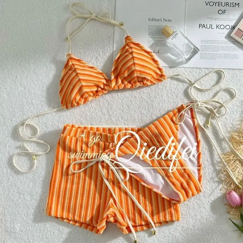 Women Swimsuit Orange Striped Sexy Halter Bikini 3pcs Set with Shorts Summer Beach Vacation Swimwear Holiday Swimming Clothing
Women Swimsuit Orange Striped Sexy Halter Bikini 3pcs Set with Shorts Summer Beach Vacation Swimwear Holiday Swimming Clothing