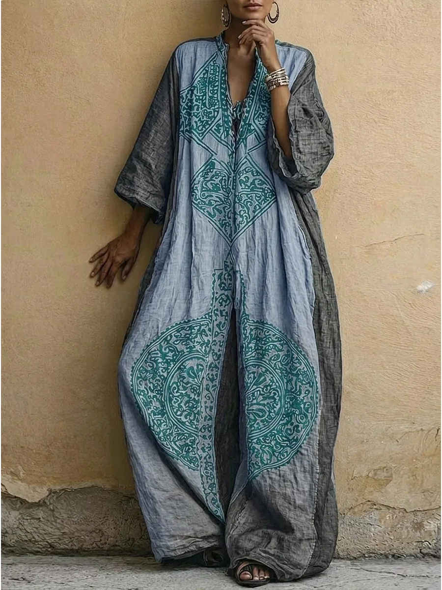 Freeacy 2026 Summer Stylish Ethnic Print Jumpsuit V-neck Three Quarter Sleeve Loose Wide Leg One-piece Suit Vacation Outfits
Freeacy 2026 Summer Stylish Ethnic Print Jumpsuit V-neck Three Quarter Sleeve Loose Wide Leg One-piece Suit Vacation Outfits