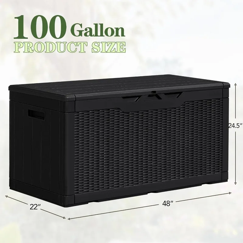 100 Gallon Resin Patio Storage Box for Garden Tools, Outdoor Furniture Cushions, Pool Supplies, Black
100 Gallon Resin Patio Storage Box for Garden Tools, Outdoor Furniture Cushions, Pool Supplies, Black
