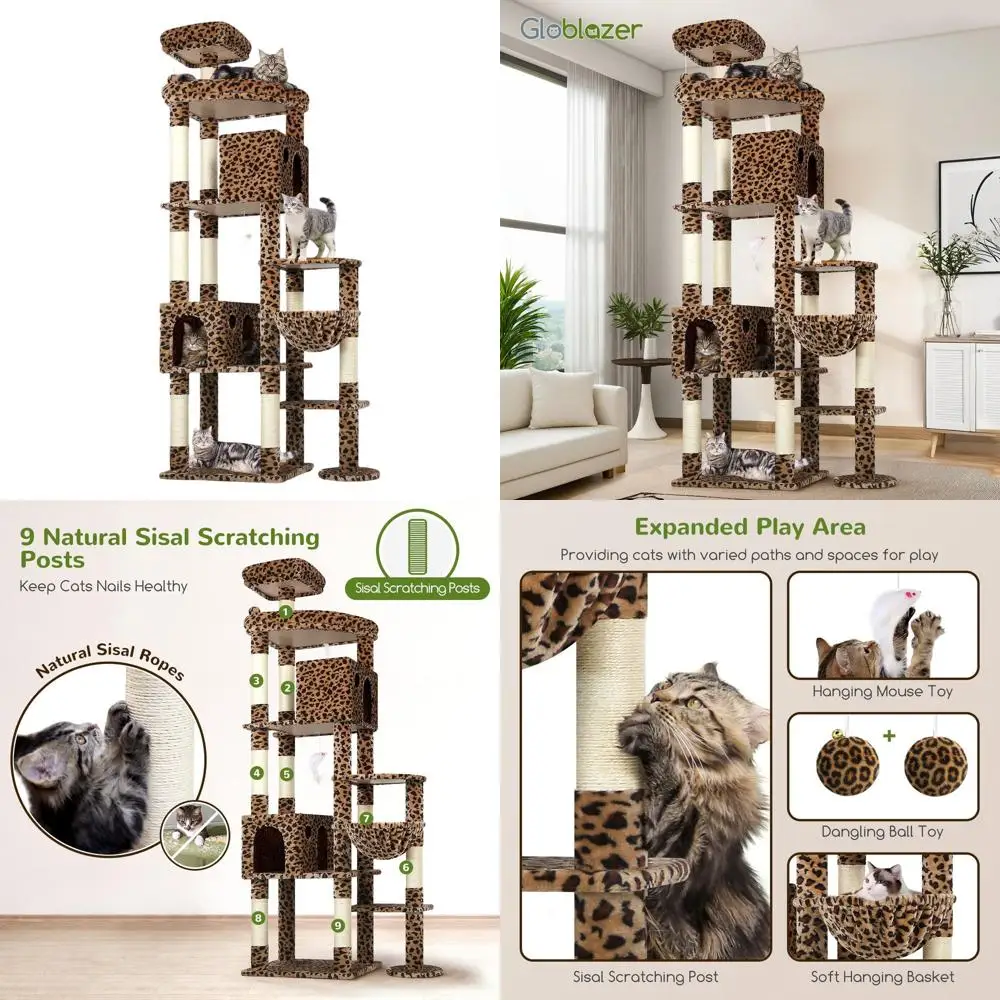 XXL Leopard Print Cat Tower, 83 High, 9 Scratching Posts, Heavy Duty for Large Cats Over 20lbs
XXL Leopard Print Cat Tower, 83 High, 9 Scratching Posts, Heavy Duty for Large Cats Over 20lbs