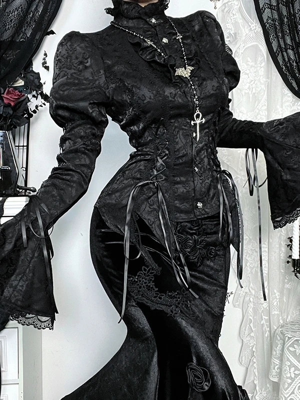 Gothic loween k Sle Sister Outfit Set Sexy Girl Top Butt Covering Fi Tail Skirt Lace Splicing Long Sve Casual Wear
Gothic loween k Sle Sister Outfit Set Sexy Girl Top Butt Covering Fi Tail Skirt Lace Splicing Long Sve Casual Wear