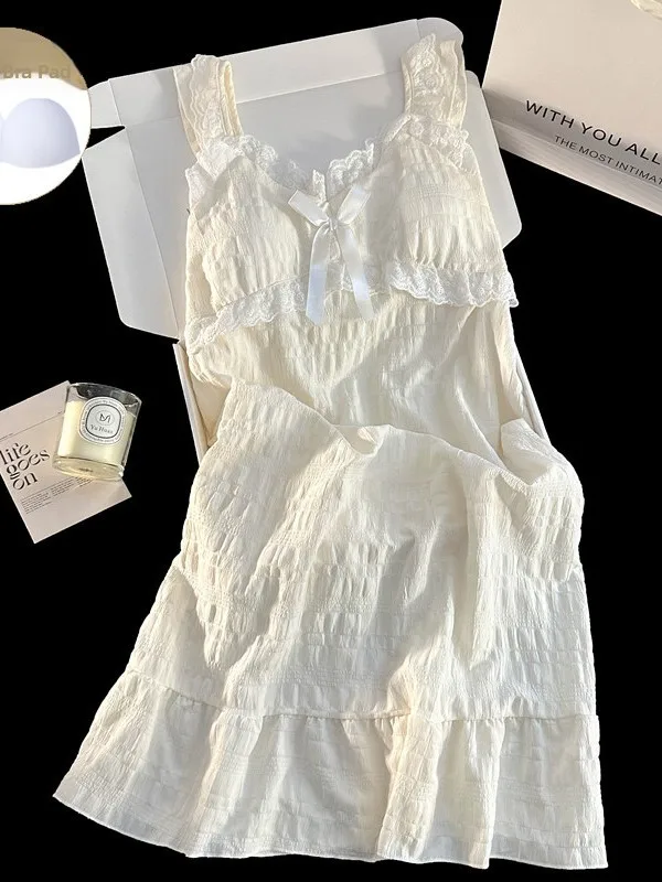 Sweet Cotton Sleepwear Women's New Summer Loose Home Clothes with Chest Pad Sexy Strap Sleep Dress Small Size White
Sweet Cotton Sleepwear Women's New Summer Loose Home Clothes with Chest Pad Sexy Strap Sleep Dress Small Size White