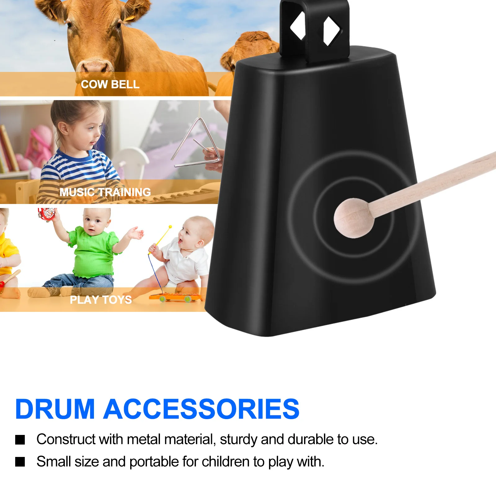Cowbell Knocking Stick Instrument Accessories Noise Maker with Musical Kids Instruments Toys Metal Drum
Cowbell Knocking Stick Instrument Accessories Noise Maker with Musical Kids Instruments Toys Metal Drum