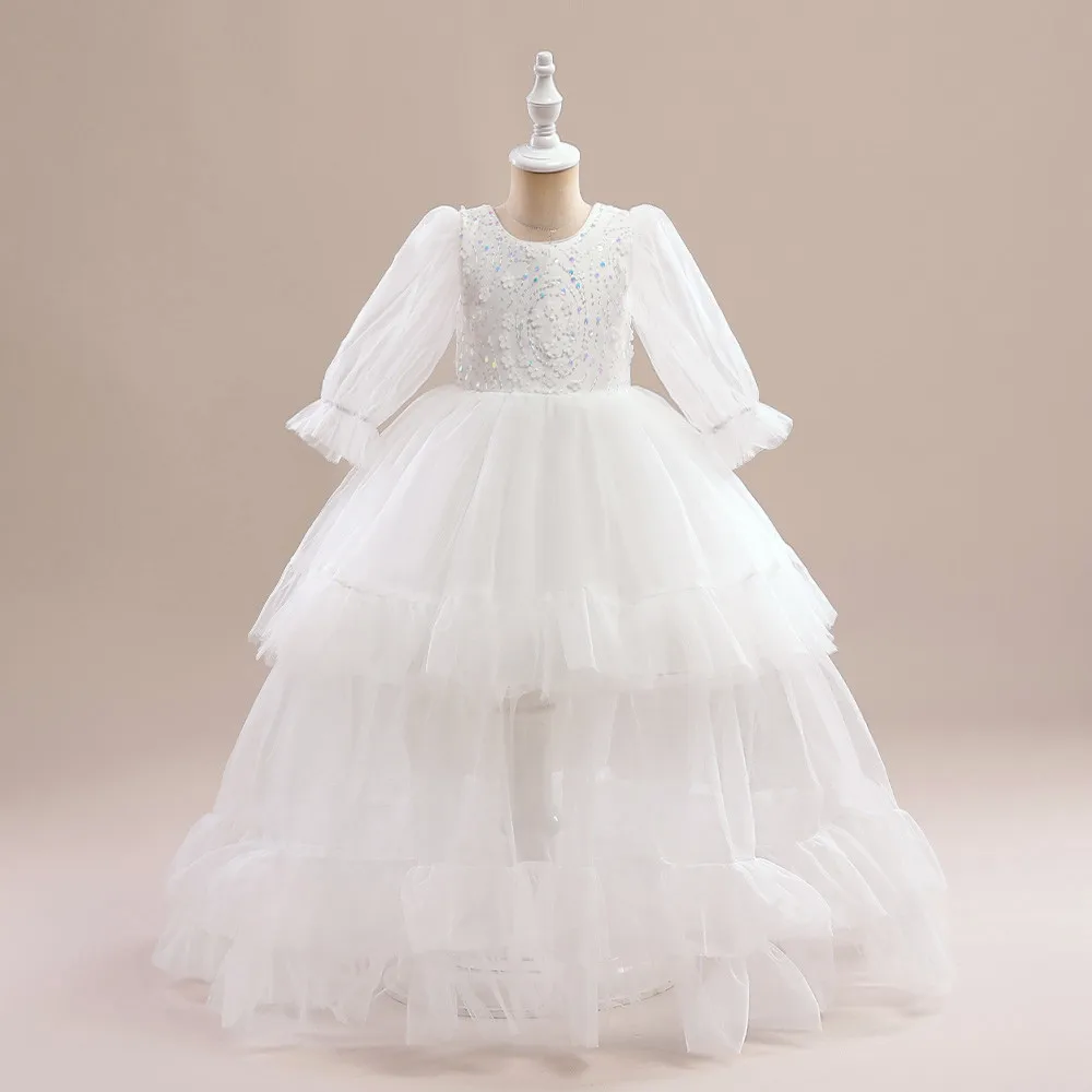 White Bridesmaid Dresses For Girls Kids Trailing Tail Birthday Party Dress Sequin Full Sleeves Mesh Ball Gown Evening Prom Gown
White Bridesmaid Dresses For Girls Kids Trailing Tail Birthday Party Dress Sequin Full Sleeves Mesh Ball Gown Evening Prom Gown