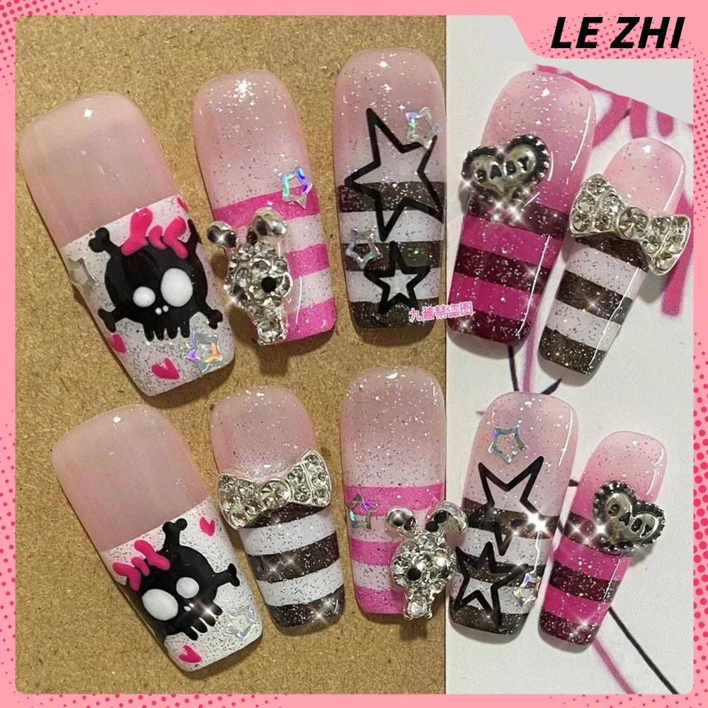 10Pcs Y2K Pink Handmade Long Square Nail Party Sticker Hand-Painted Skull Shining Pentagram Sequins Rabbit Bow Press On Nails
10Pcs Y2K Pink Handmade Long Square Nail Party Sticker Hand-Painted Skull Shining Pentagram Sequins Rabbit Bow Press On Nails