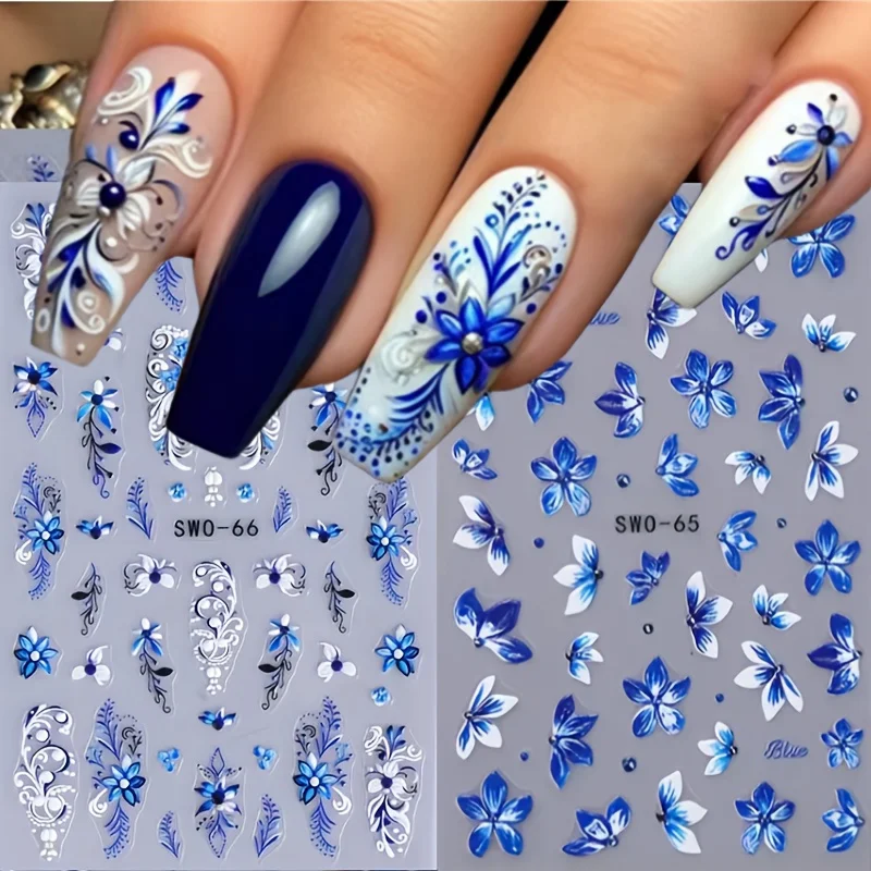 Delicate Blue and White Floral Nail Decals, Lily & Vine Stickers, Self-Adhesive PET Film Flower Nail Art for Romantic & Sophisticated Nails
Delicate Blue and White Floral Nail Decals, Lily & Vine Stickers, Self-Adhesive PET Film Flower Nail Art for Romantic & Sophisticated Nails