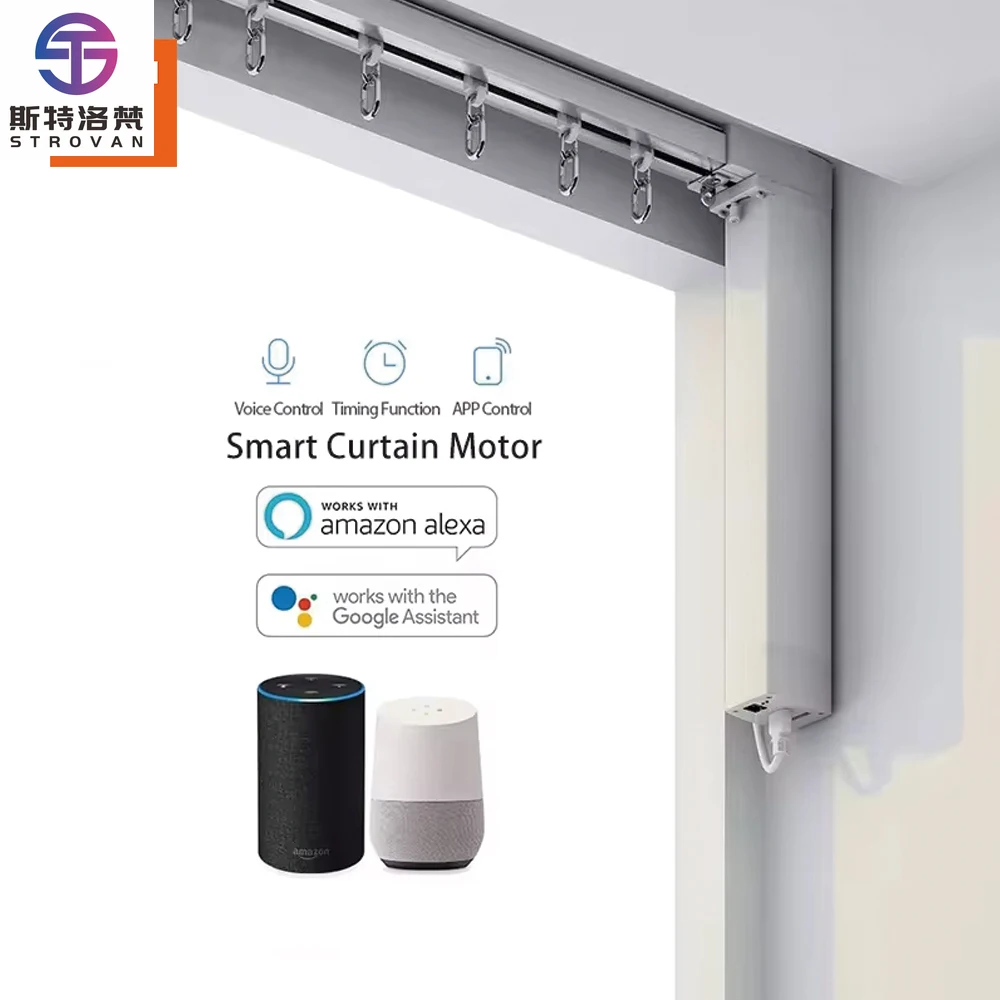 STLF Tuya Alexa Google Remote Control Smart Automatic Curtain Electric Motorized Wifi Curtain Motor Support Custom Track