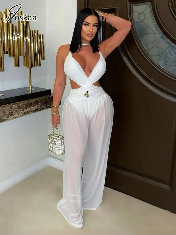 Joskaa 2025 Women's Deep V Neck Cutout Wide Leg Jumpsuit Sexy See Through Spaghetti Strap Backless Bodycon Romper Party Clubwear
Joskaa 2025 Women's Deep V Neck Cutout Wide Leg Jumpsuit Sexy See Through Spaghetti Strap Backless Bodycon Romper Party Clubwear