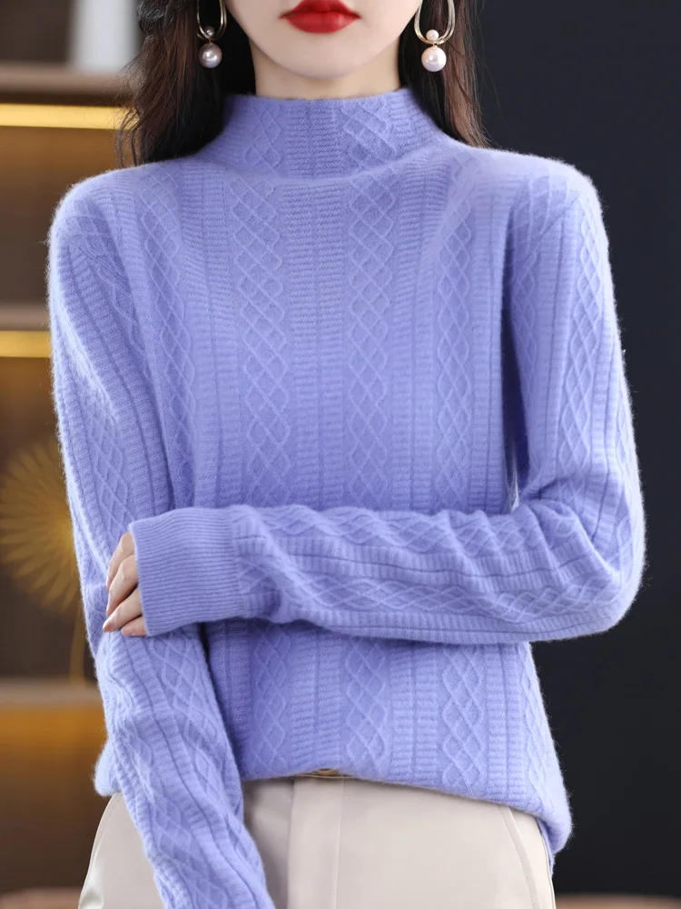Aliselect Fashion 100% Merino Wool Traf Tops Women Jersey Sweater Mock Neck Full Sleeve Pullover Autumn Winter Designer Knitwear
Aliselect Fashion 100% Merino Wool Traf Tops Women Jersey Sweater Mock Neck Full Sleeve Pullover Autumn Winter Designer Knitwear