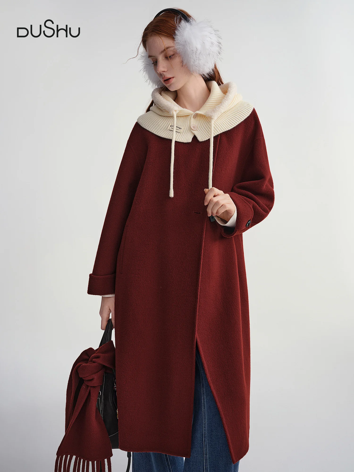 DUSHU Женский дизайнерский двусторонний шерстяной плащ больших размеров со съемным воротником-шарфом, 100% овечья шерсть с шарфом
DUSHU Женский дизайнерский двусторонний шерстяной плащ больших размеров со съемным воротником-шарфом, 100% овечья шерсть с шарфом