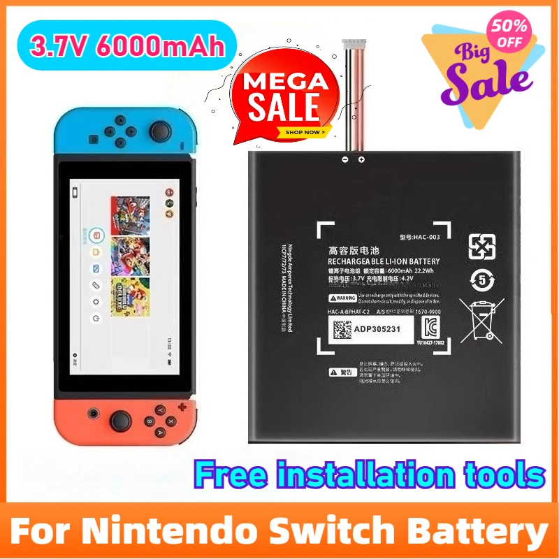6000mAh for Nintendo Switch Battery OLED Large-capacity Joy-Con Controller 3DS/HAC-003 Battery with Tools
6000mAh for Nintendo Switch Battery OLED Large-capacity Joy-Con Controller 3DS/HAC-003 Battery with Tools