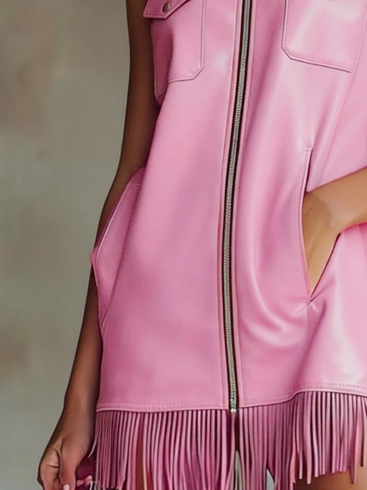 PU Leather Dresses for Women High Neck Zipper Pocket Design Fringe Hem Mini Dress Woman Sleeveless Elegant High Street Dresses
PU Leather Dresses for Women High Neck Zipper Pocket Design Fringe Hem Mini Dress Woman Sleeveless Elegant High Street Dresses