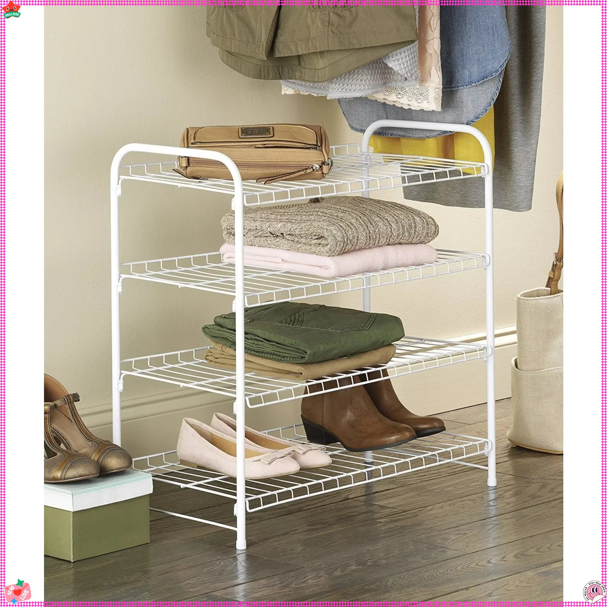 4-Tier Shoe Shelves White Wire - Closet Accessory Easy No-Tool Assembly - Ideal for Entryway & Bedroom Closet Storage
4-Tier Shoe Shelves White Wire - Closet Accessory Easy No-Tool Assembly - Ideal for Entryway & Bedroom Closet Storage