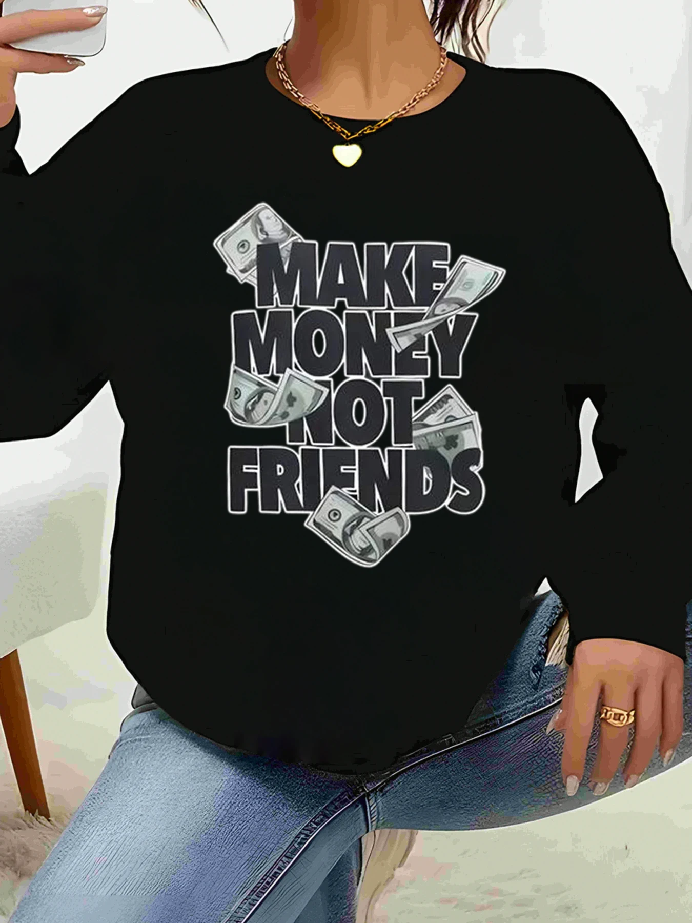 Денежный принт «Сделай деньги, а не друзья», толстовка с графическим рисунком, повседневная одежда, женская модная уличная одежда
Денежный принт «Сделай деньги, а не друзья», толстовка с графическим рисунком, повседневная одежда, женская модная уличная одежда