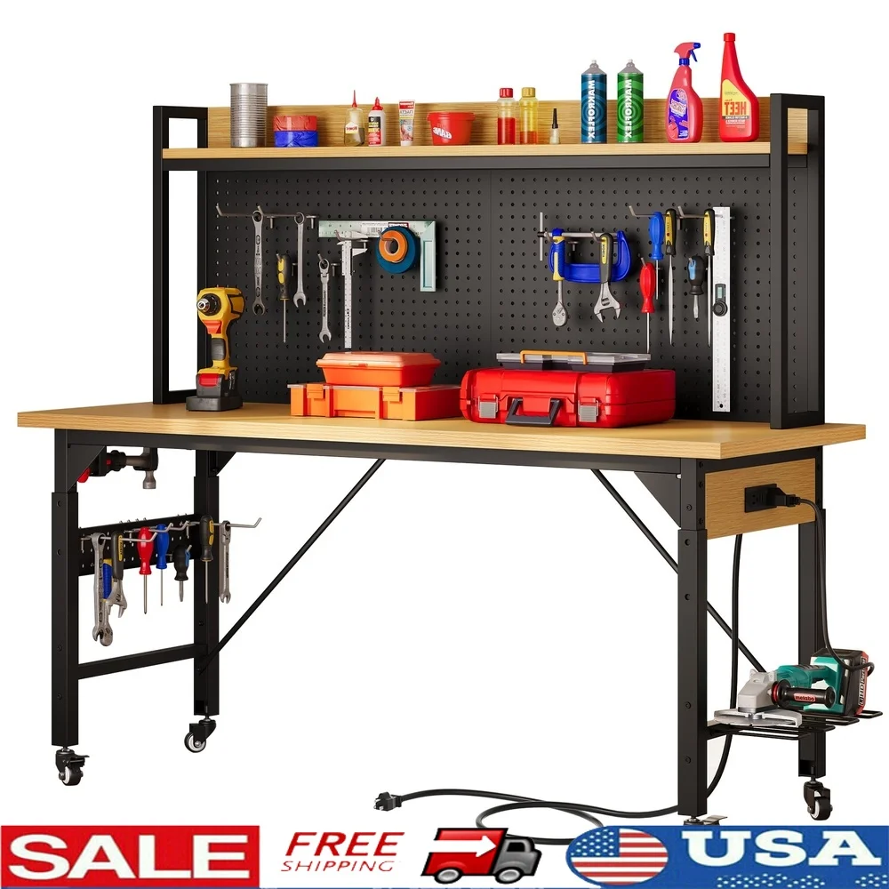 Multifunctional Workbench with Wheels Adjustable Height Steel Worktable with Power Outlets Pegboard Tool Storage Heavy Duty
Multifunctional Workbench with Wheels Adjustable Height Steel Worktable with Power Outlets Pegboard Tool Storage Heavy Duty