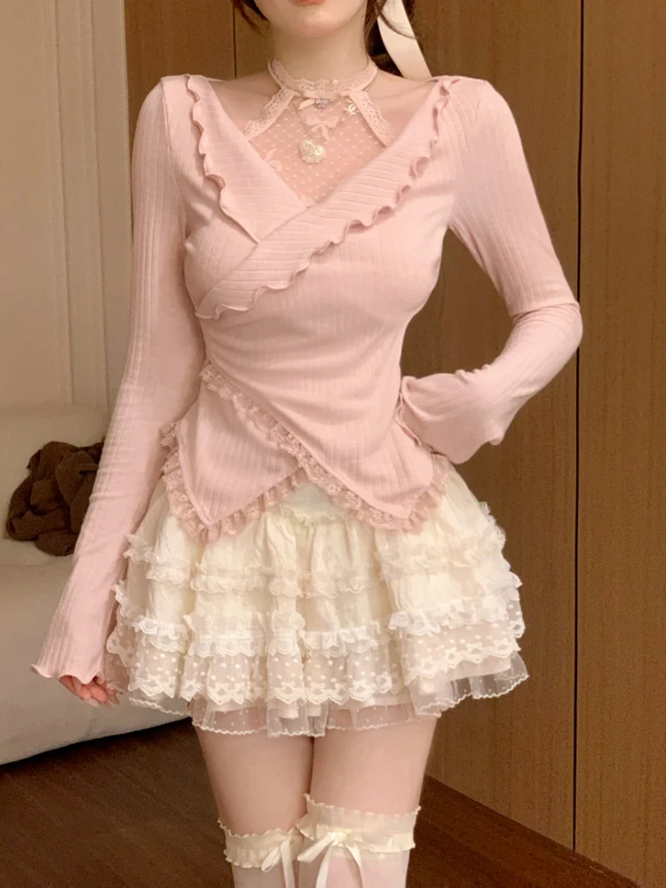 Spring Summer Korean Elegant Sweet 2 Piece Set Lace Patchwork Tops Fluffy Cake Skirt New Fashion Princess Sexy Y2k Skirts Suit
Spring Summer Korean Elegant Sweet 2 Piece Set Lace Patchwork Tops Fluffy Cake Skirt New Fashion Princess Sexy Y2k Skirts Suit