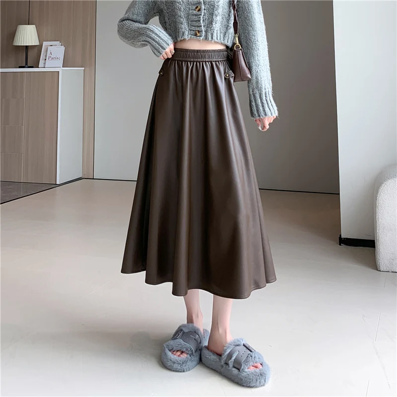 Ladies Temperament PU Leather Skirts 2023 New Autumn Winter Casual Pockets Long Skirt Women Fashion High Waist Leathers Skirts
Ladies Temperament PU Leather Skirts 2023 New Autumn Winter Casual Pockets Long Skirt Women Fashion High Waist Leathers Skirts