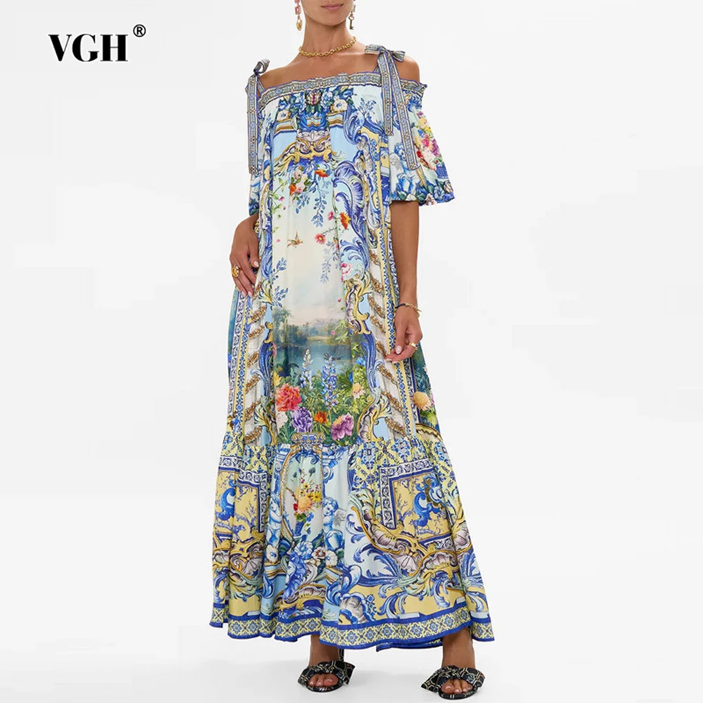VGH Bohemian Style A Line Dress for Women Slash Neck Half Sleeve Patchwork Lace Up High Waist Colorblock Printing Dresses Female
VGH Bohemian Style A Line Dress for Women Slash Neck Half Sleeve Patchwork Lace Up High Waist Colorblock Printing Dresses Female