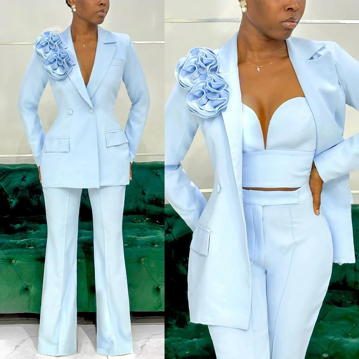 Vintage Women Pants Suits 2 Pcs Peak Lapel Blazer With Flower Decor Customized Wedding Guest Dress Party Prom Celebrity Outfit
Vintage Women Pants Suits 2 Pcs Peak Lapel Blazer With Flower Decor Customized Wedding Guest Dress Party Prom Celebrity Outfit