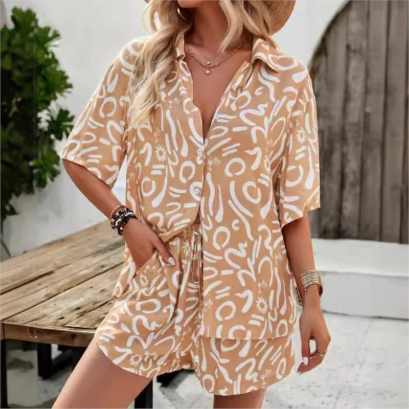Casual Floral Print Suit Women 2 Piece Sets Single Breasted Shirt Top + Drawstring Shorts Sets Female Fashion Summer Outfit
Casual Floral Print Suit Women 2 Piece Sets Single Breasted Shirt Top + Drawstring Shorts Sets Female Fashion Summer Outfit