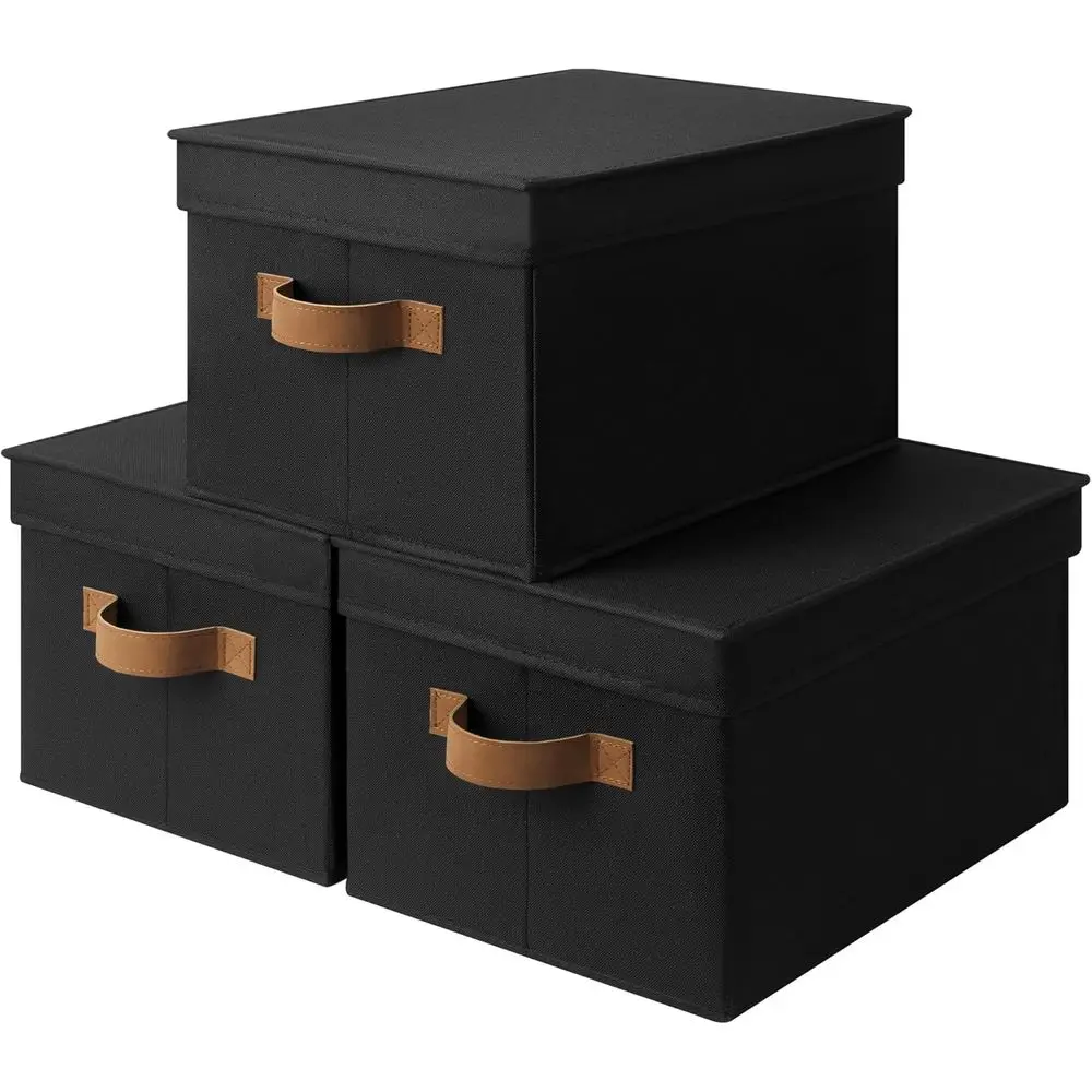 Black Storage Bins with Lids, Decorative Storage Boxes with PU Handles, Foldable Storage Baskets for Closet, Shelves, Stackable,
Black Storage Bins with Lids, Decorative Storage Boxes with PU Handles, Foldable Storage Baskets for Closet, Shelves, Stackable,