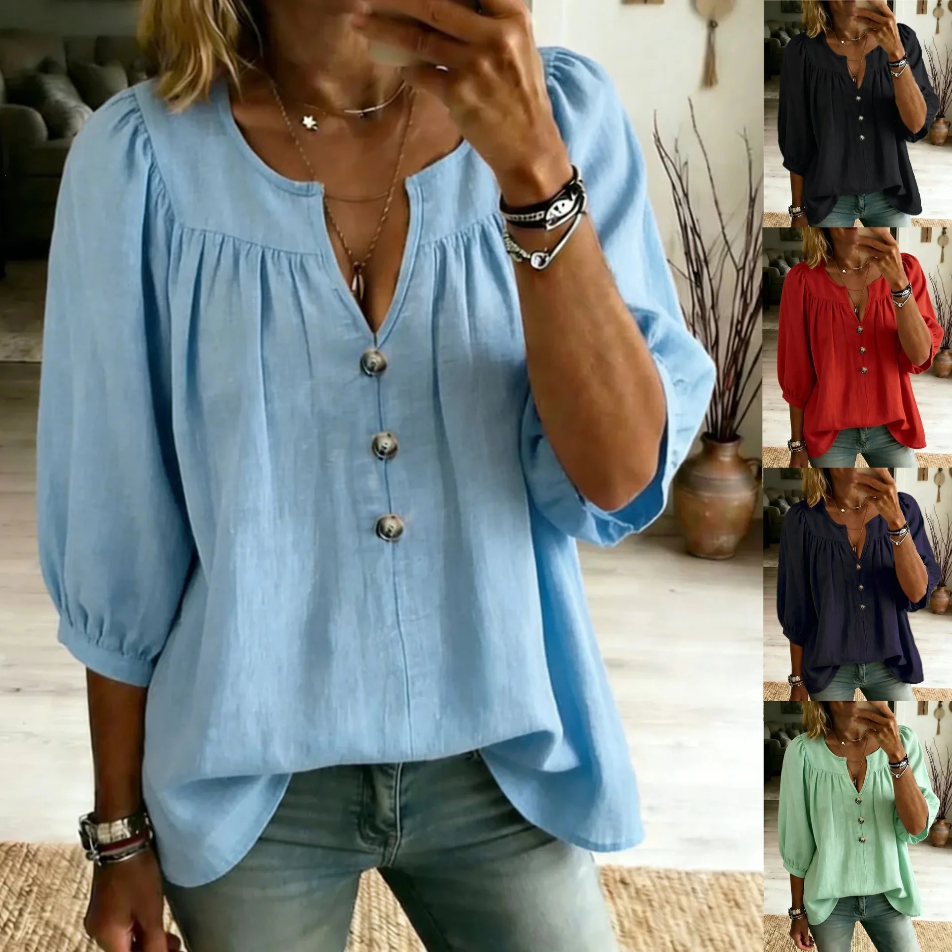 New 2026 Women Blouses Summer Women's Oversized Loose Cotton Linen V Neck Button Shirts Casual Solid Color Plus Size Tops Black
New 2026 Women Blouses Summer Women's Oversized Loose Cotton Linen V Neck Button Shirts Casual Solid Color Plus Size Tops Black