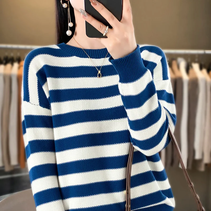 Spring and Summer Causal Luxury Designer Clothing Woman 100% Cotton Women Thick Striped O-Neck Pullover
Spring and Summer Causal Luxury Designer Clothing Woman 100% Cotton Women Thick Striped O-Neck Pullover