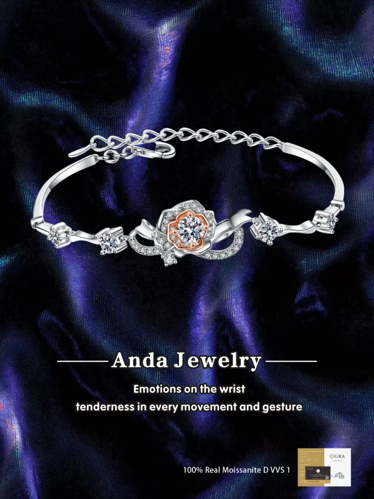 Moissanite Sterling 925 Silver Rose Flower Women Bracelet Jewelry Moissanite Diamond Pendant Bracelet Certified 
Moissanite Sterling 925 Silver Rose Flower Women Bracelet Jewelry Moissanite Diamond Pendant Bracelet Certified