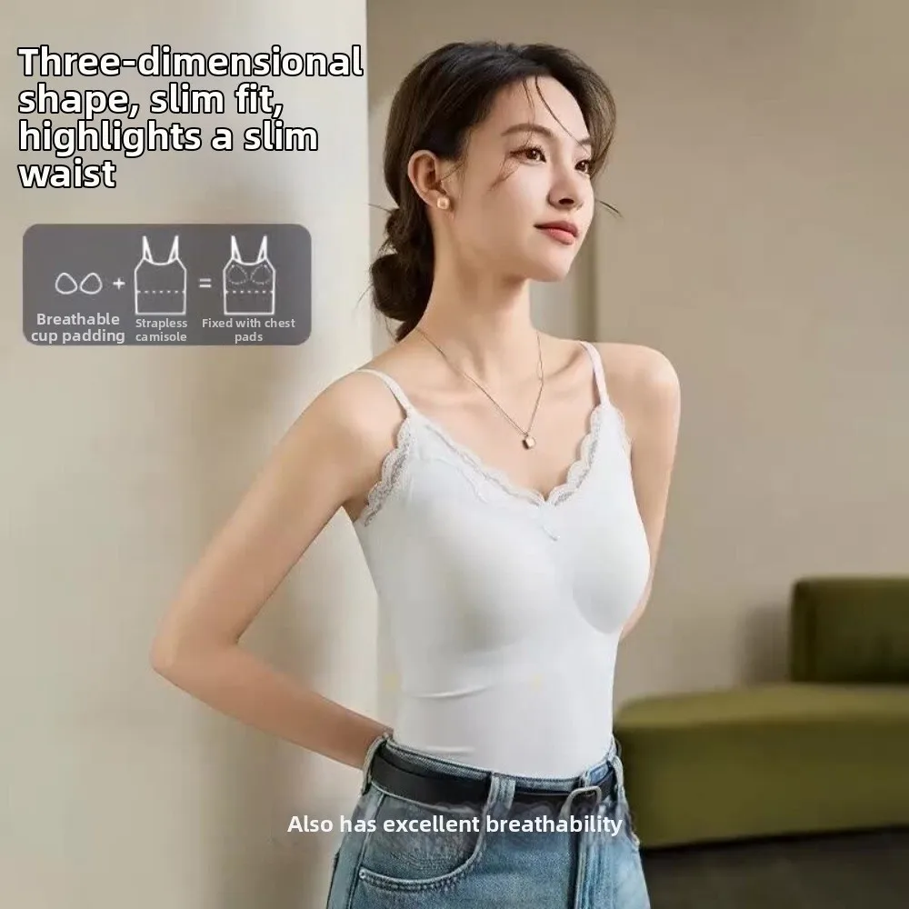 with Chest Cushion Lace Women Ice Silk Camisole Slim Fit Sleeveless Suspender Vest Streetwear Breathable Ice Silk Corset Ladies
with Chest Cushion Lace Women Ice Silk Camisole Slim Fit Sleeveless Suspender Vest Streetwear Breathable Ice Silk Corset Ladies