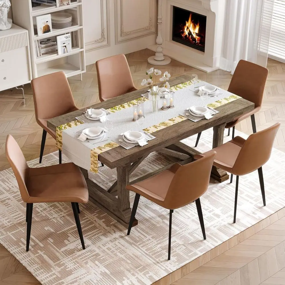 Set of 6 Brown Leather Dining Chairs with Waterproof PU Leather, Curved Backrest, Sturdy Metal Legs for Home, Restaurant, Cafe U
Set of 6 Brown Leather Dining Chairs with Waterproof PU Leather, Curved Backrest, Sturdy Metal Legs for Home, Restaurant, Cafe U