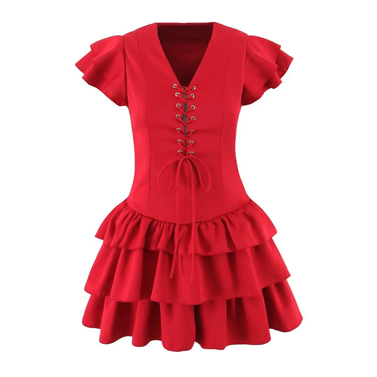 Withered Fashionable Temperament, Small Fly Sleeves, Lace Up, Solid Color Cake Dress Woman Clothes Dress Elegant Party Dresses
Withered Fashionable Temperament, Small Fly Sleeves, Lace Up, Solid Color Cake Dress Woman Clothes Dress Elegant Party Dresses