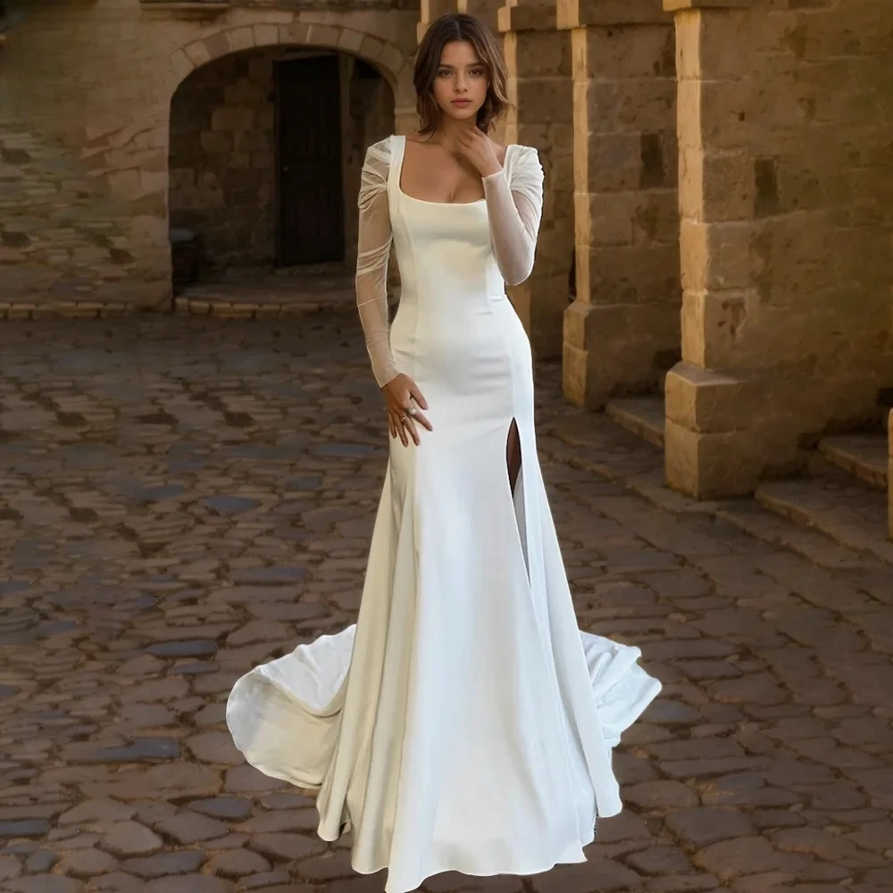 2025 Mermaid Wedding Dresses Scoop Prom Gown Long Sleeves Satin Prom Dress Split Trailing Wedding Partyfor Women stunning civil
2025 Mermaid Wedding Dresses Scoop Prom Gown Long Sleeves Satin Prom Dress Split Trailing Wedding Partyfor Women stunning civil