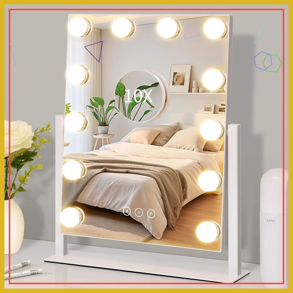 LED Vanity Mirror with 12 Dimmable Bulbs, 3 Color Lighting, Detachable 10x Magnifier, 360° Rotation for Makeup
LED Vanity Mirror with 12 Dimmable Bulbs, 3 Color Lighting, Detachable 10x Magnifier, 360° Rotation for Makeup