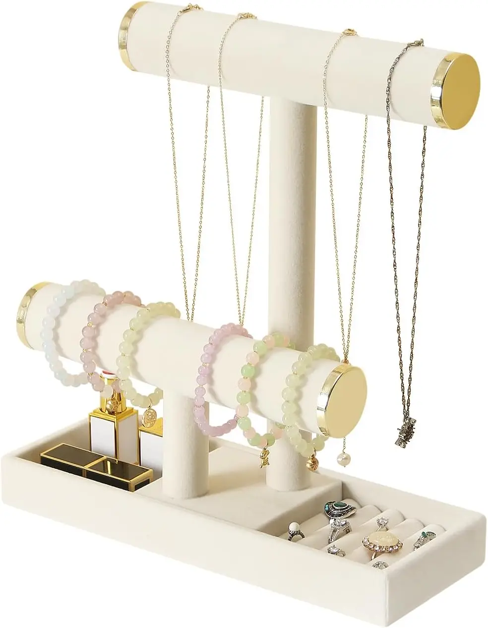 Jewelry Holder Stand,2 Tier Necklace Bracelet Organizer with Tray,Jewelry Displays for Selling Bangles Scrunchie Hair
Jewelry Holder Stand,2 Tier Necklace Bracelet Organizer with Tray,Jewelry Displays for Selling Bangles Scrunchie Hair