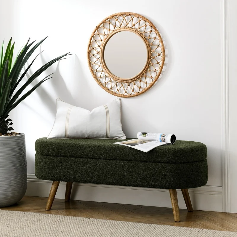 Ottoman Storage Bench with Rubber Wood Legs, Green, 43.5" x 16" x 16"
Ottoman Storage Bench with Rubber Wood Legs, Green, 43.5" x 16" x 16"