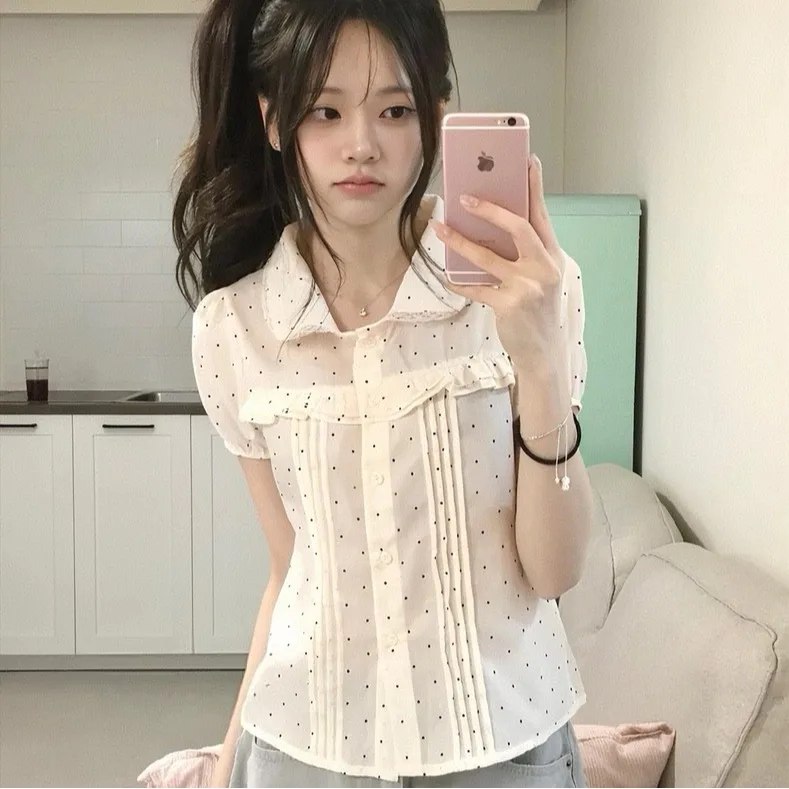 Princess Style Summer 2026 Short Sleeve Lace Polka Dot Floral Print Girl's Shirt Breathable Fit Bubble Sleeve Flip Collar Top
Princess Style Summer 2026 Short Sleeve Lace Polka Dot Floral Print Girl's Shirt Breathable Fit Bubble Sleeve Flip Collar Top