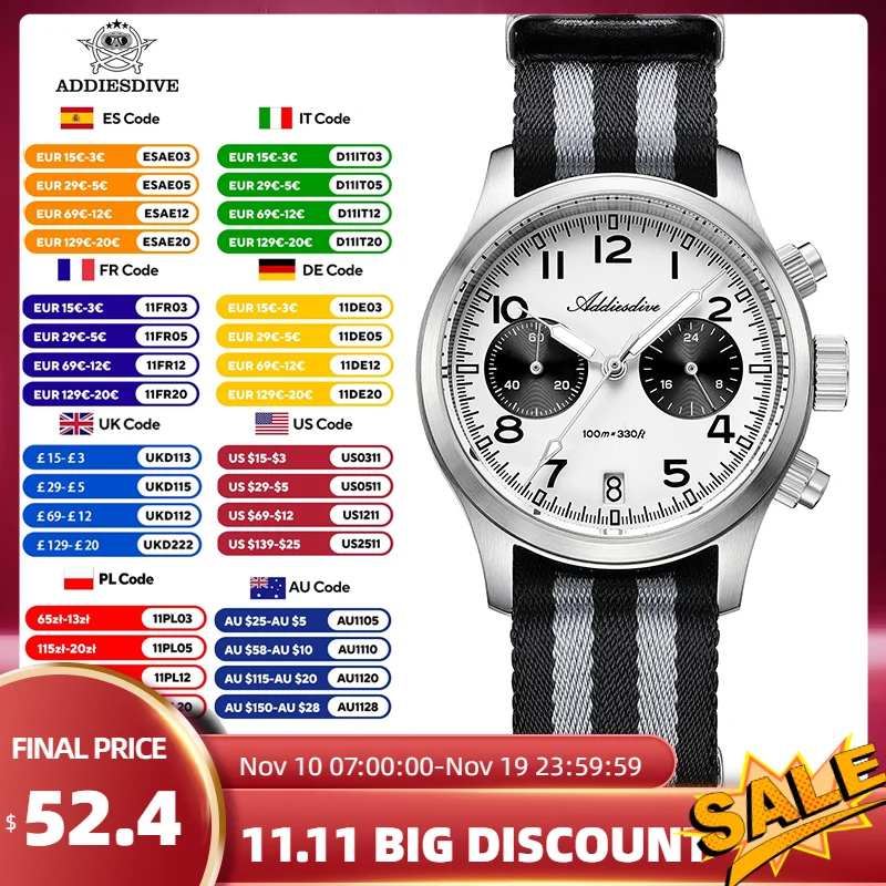 ADDIESDIVE 2025 New Panda Mens Watches VK64 Quartz Chronograph Watch For Men Gifts Man AR Sapphire Mirror 100MVWaterproof AD2538
ADDIESDIVE 2025 New Panda Mens Watches VK64 Quartz Chronograph Watch For Men Gifts Man AR Sapphire Mirror 100MVWaterproof AD2538