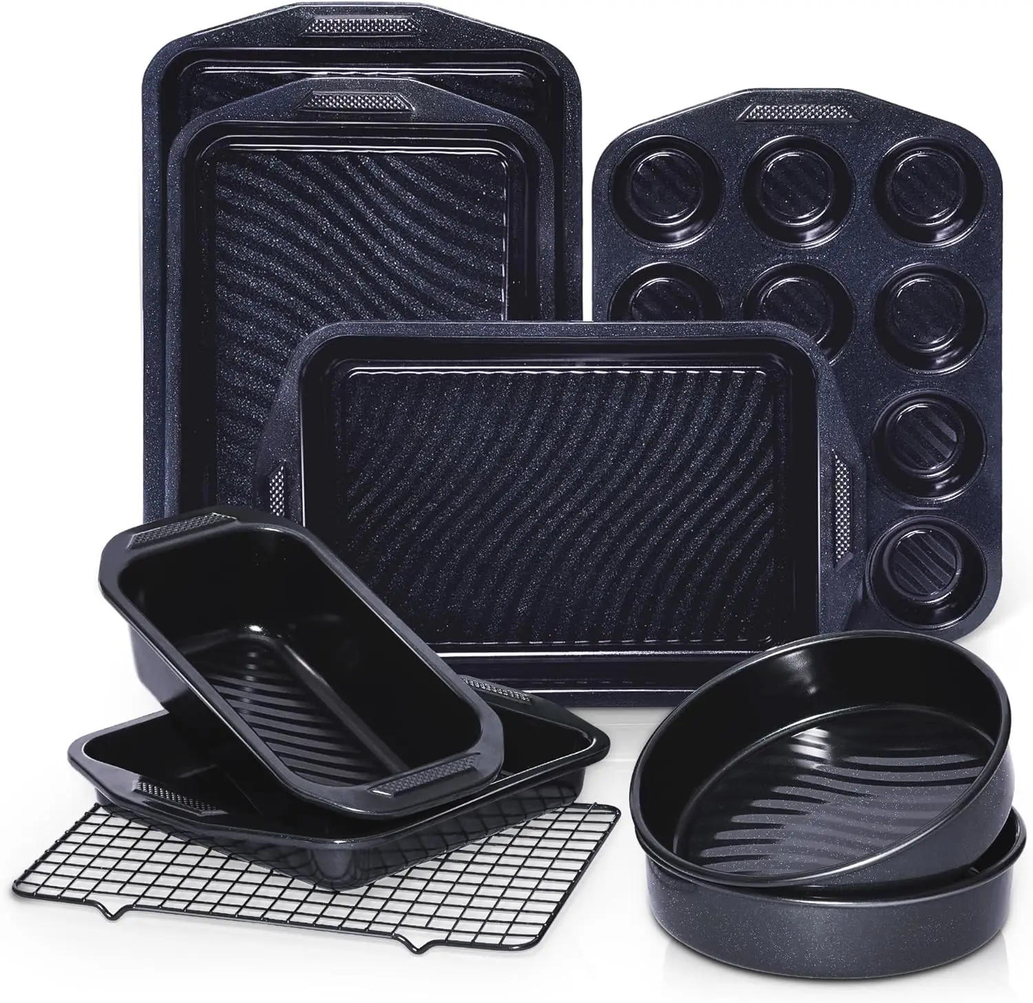 9-Piece Non Stick Baking Pans Set with Wave Texture for Reduced Oil, 0.8mm Thick Non Toxic Bakeware Sets, Includes Stackable Coo
9-Piece Non Stick Baking Pans Set with Wave Texture for Reduced Oil, 0.8mm Thick Non Toxic Bakeware Sets, Includes Stackable Coo