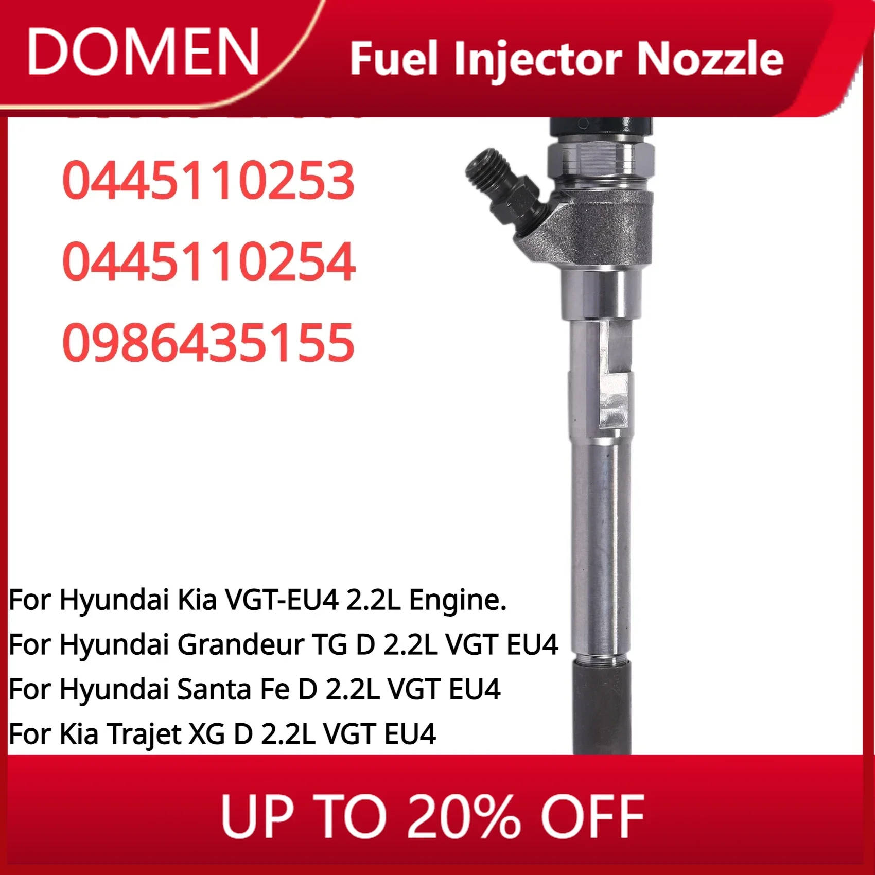 0445110253 33800-27800 0445110254 New CRDI Diesel Fuel Injector For Hyundai Santa Fe KIA VGT EU4 2.2L Engine
0445110253 33800-27800 0445110254 New CRDI Diesel Fuel Injector For Hyundai Santa Fe KIA VGT EU4 2.2L Engine