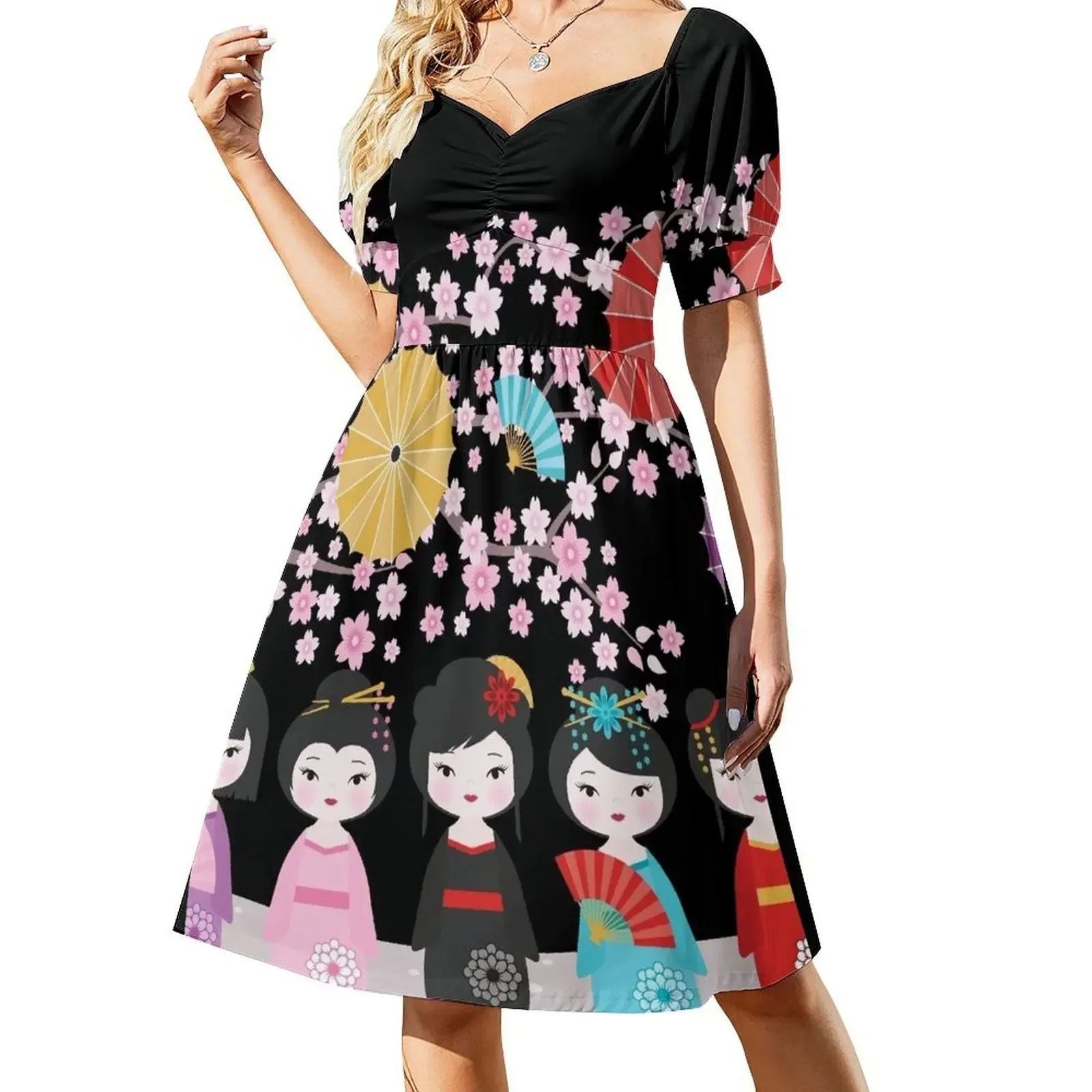 Japanese Kokeshi Dolls Black Short-Sleeved Dress long dress women summer dress for women 2025
Japanese Kokeshi Dolls Black Short-Sleeved Dress long dress women summer dress for women 2025