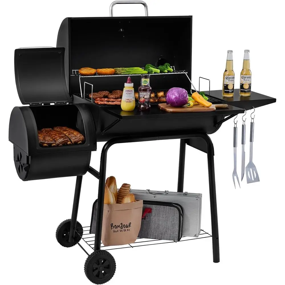 BBQ Charcoal Grill and Offset Smoker | 823 Square Inch cooking surface, Outdoor for Camping | Black
BBQ Charcoal Grill and Offset Smoker | 823 Square Inch cooking surface, Outdoor for Camping | Black