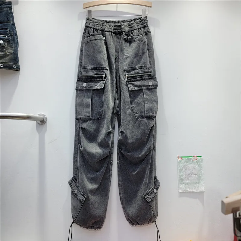 Autumn American Retro Washed Drawstring Elastic Cargo Jeans Women's Design Sense Loose Straight Trousers
Autumn American Retro Washed Drawstring Elastic Cargo Jeans Women's Design Sense Loose Straight Trousers