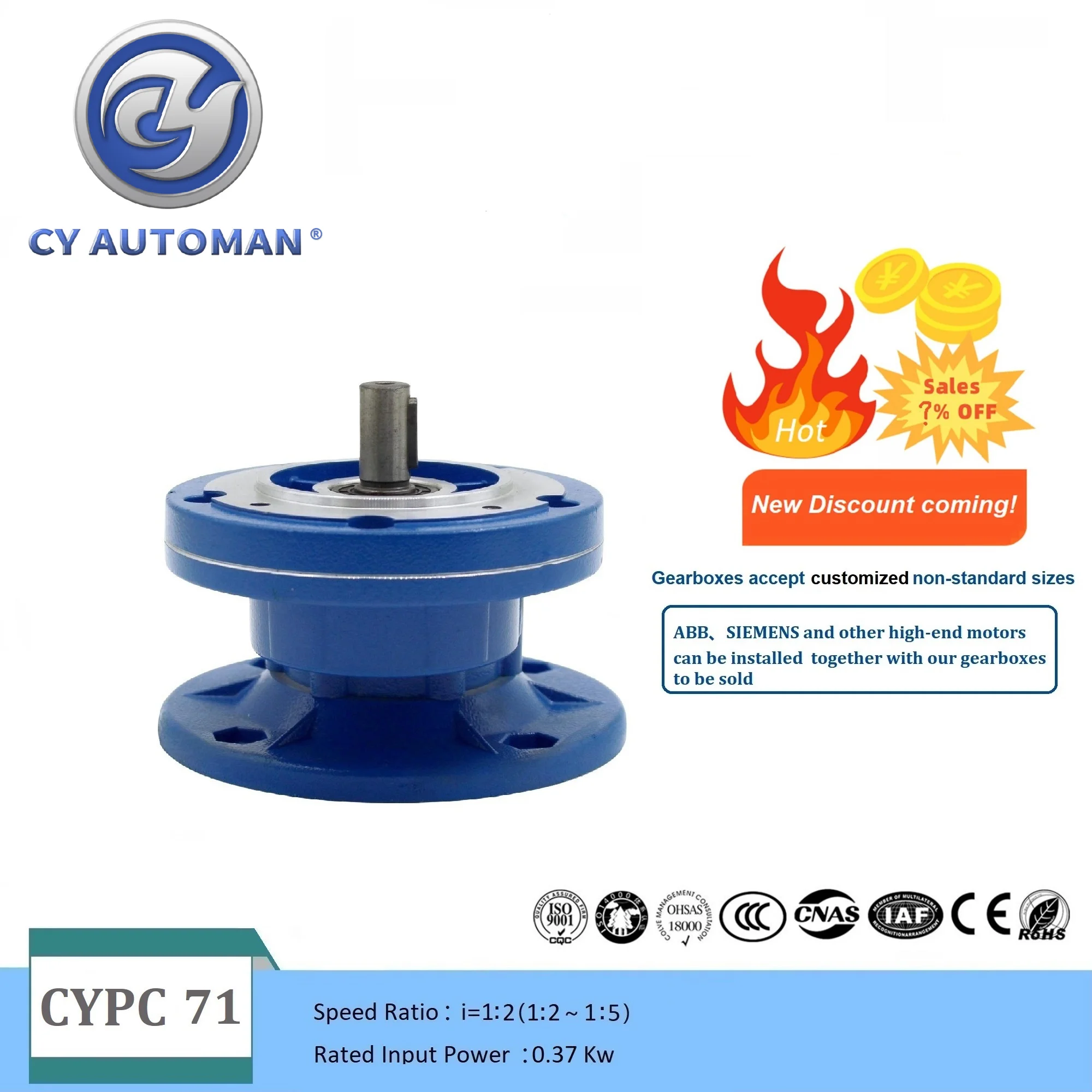 Automan High Torque first stage Worm Gearbox CYPC71with spur gear Input14 Output 14mm Non-integral Ratio 2:1/5:1
Automan High Torque first stage Worm Gearbox CYPC71with spur gear Input14 Output 14mm Non-integral Ratio 2:1/5:1