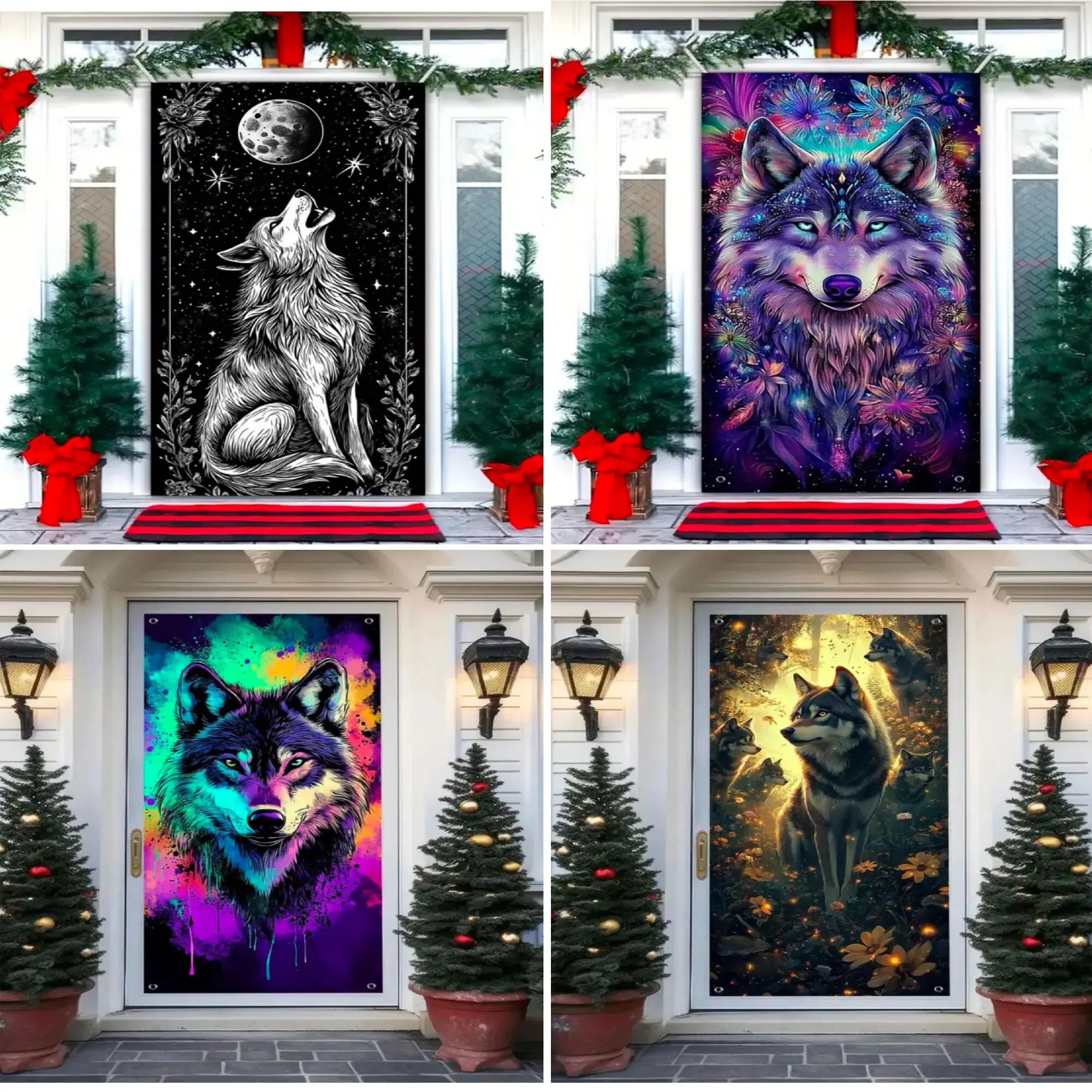 Magical animal Bohemian wolf and moon themed door hanging banner with background wolf for birthday party room porch decoration
Magical animal Bohemian wolf and moon themed door hanging banner with background wolf for birthday party room porch decoration