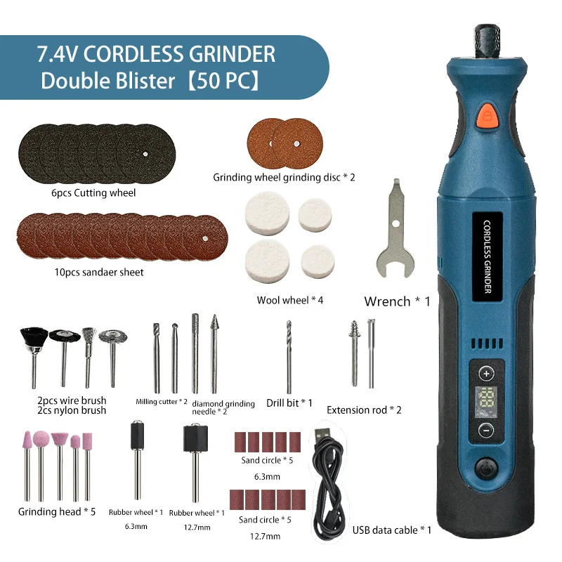 Мощная угловая шлифовальная машина с литиевой батареей промышленного класса 7,4 В и функцией зарядки для прямого шлифования