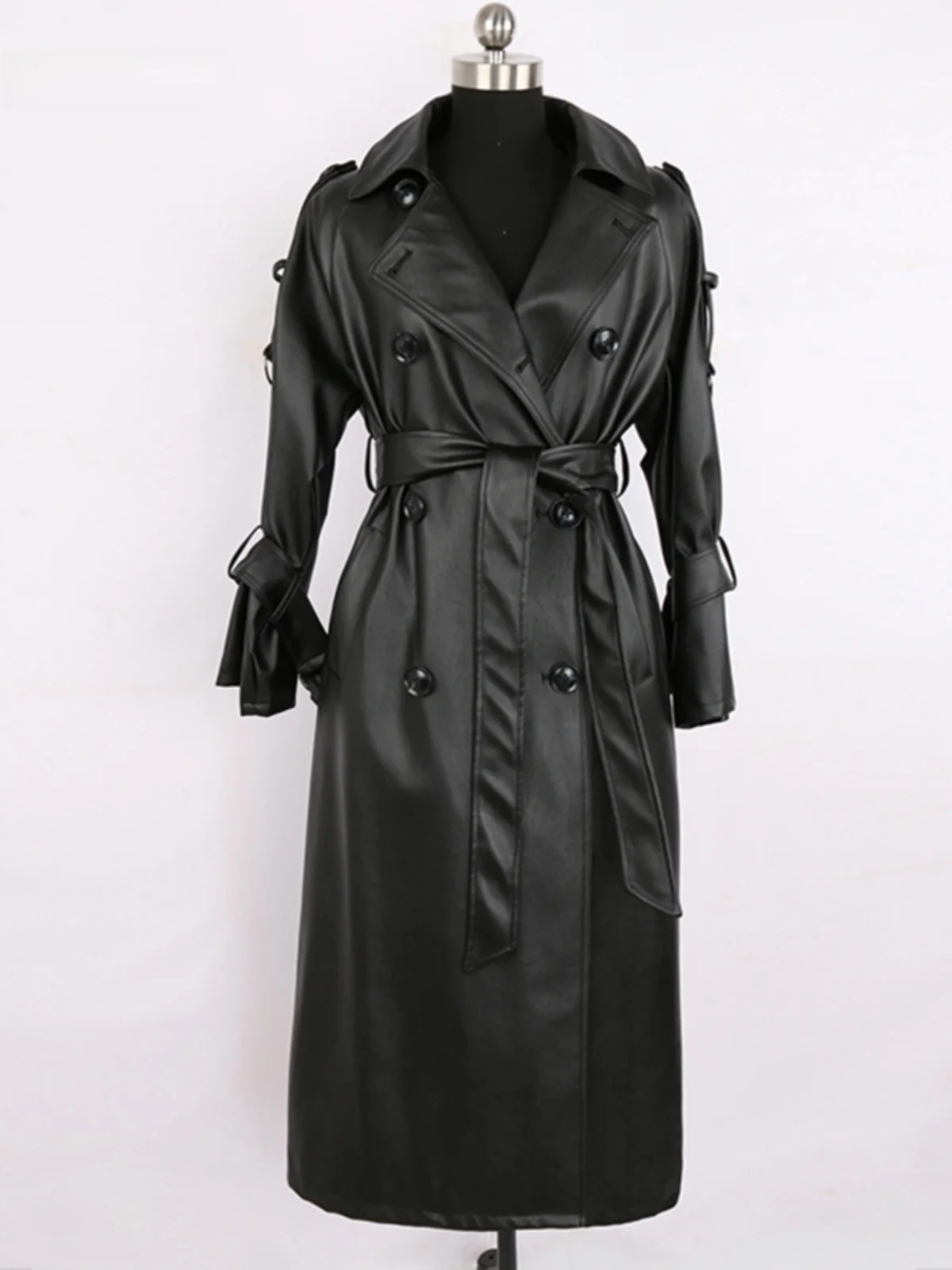Nerazzurri Black Long Loose Women's Leather Jacket with Belt Casual Outerwear PU Leather Coat for Spring Autumn
Nerazzurri Black Long Loose Women's Leather Jacket with Belt Casual Outerwear PU Leather Coat for Spring Autumn