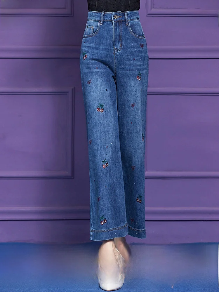 Blue Embroidered Loose Women's Jeans High Waist Fashionable Spring Vintage Diamond Pressed Wide Leg Pants Slimming Long Trousers
Blue Embroidered Loose Women's Jeans High Waist Fashionable Spring Vintage Diamond Pressed Wide Leg Pants Slimming Long Trousers