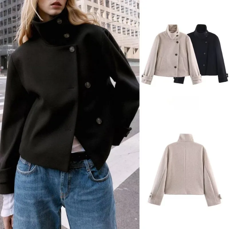 Stand Collar Short Woolen Jacket Single Breasted Multi-Button Solid Color Commuter Style Elegant Outerwear Autumn Winter
Stand Collar Short Woolen Jacket Single Breasted Multi-Button Solid Color Commuter Style Elegant Outerwear Autumn Winter