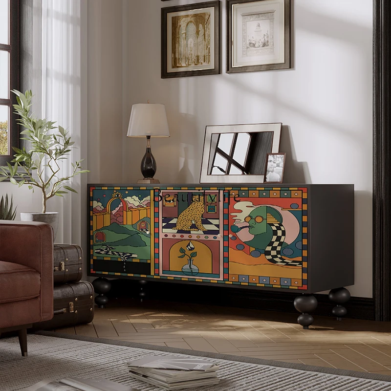 American retro solid wood dining side cabinet tea living room entrance wall cabinet
American retro solid wood dining side cabinet tea living room entrance wall cabinet
